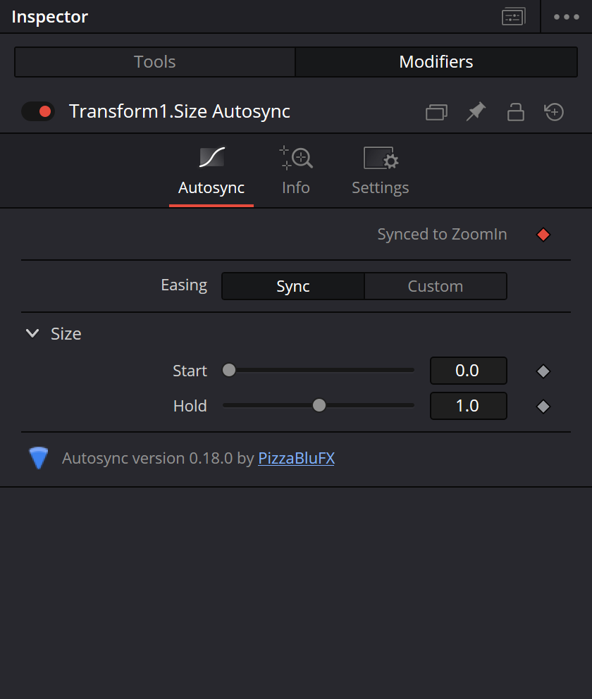  DaVinci Resolve inspector for Autosync Modifier